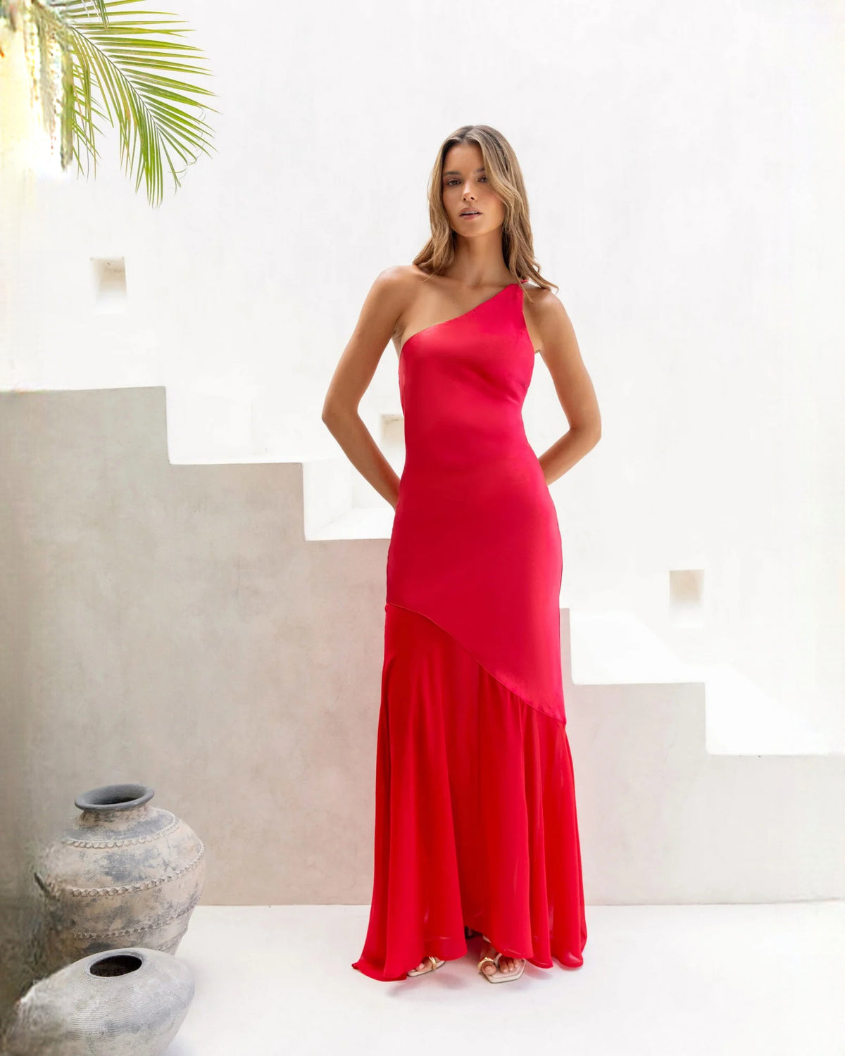 one-shoulder satin a-line maxi bridesmaid dress - image 3