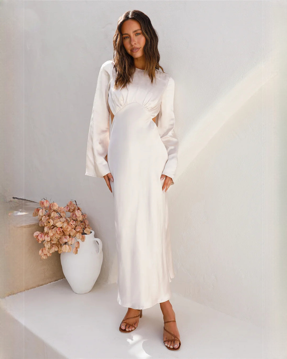 sleeveless satin a-line maxi bridesmaid dress - image 3