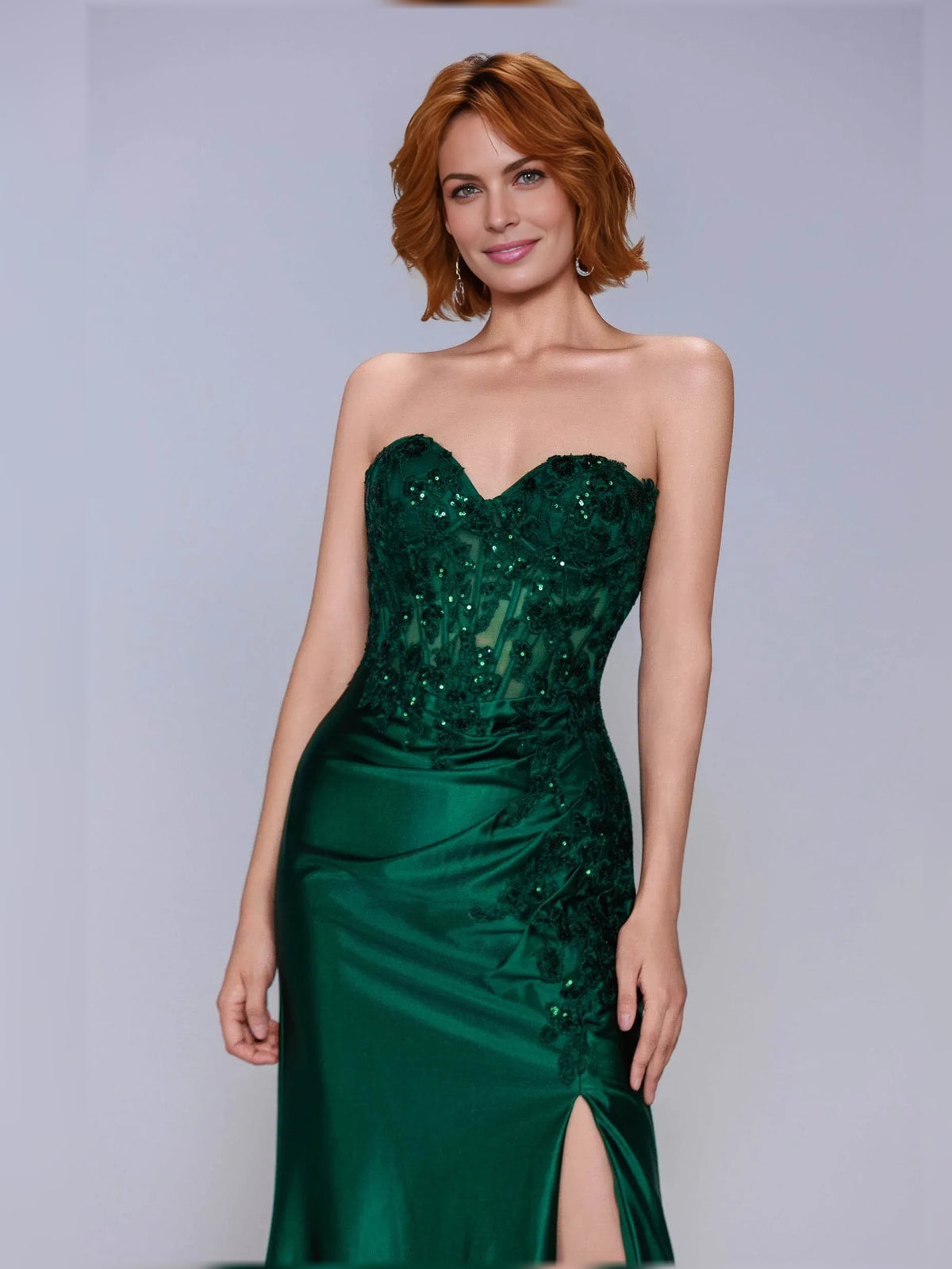 Peacock sheath floor-length formal dress with beading, alternate view
