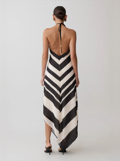 White midi formal dress with halter neckline, alternate view showing the bodice