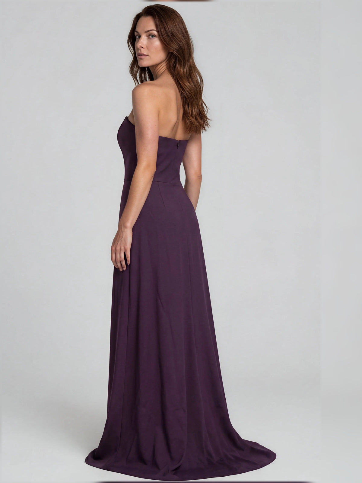 Dusty Plum a-line floor-length formal dress with floral print, alternate view showing the bodice