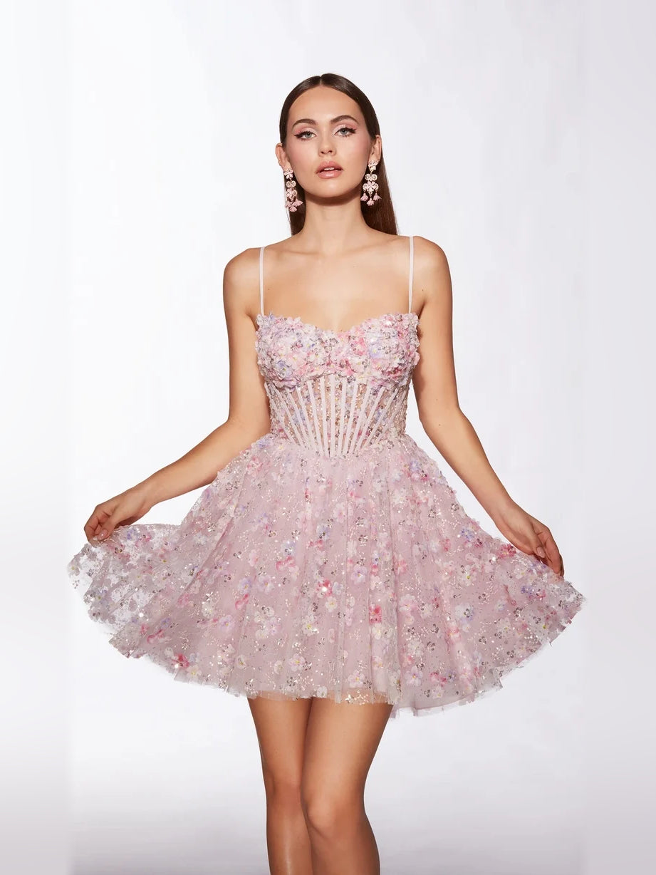As Picture mini homecoming dress, alternate view showing the dress shape and hem