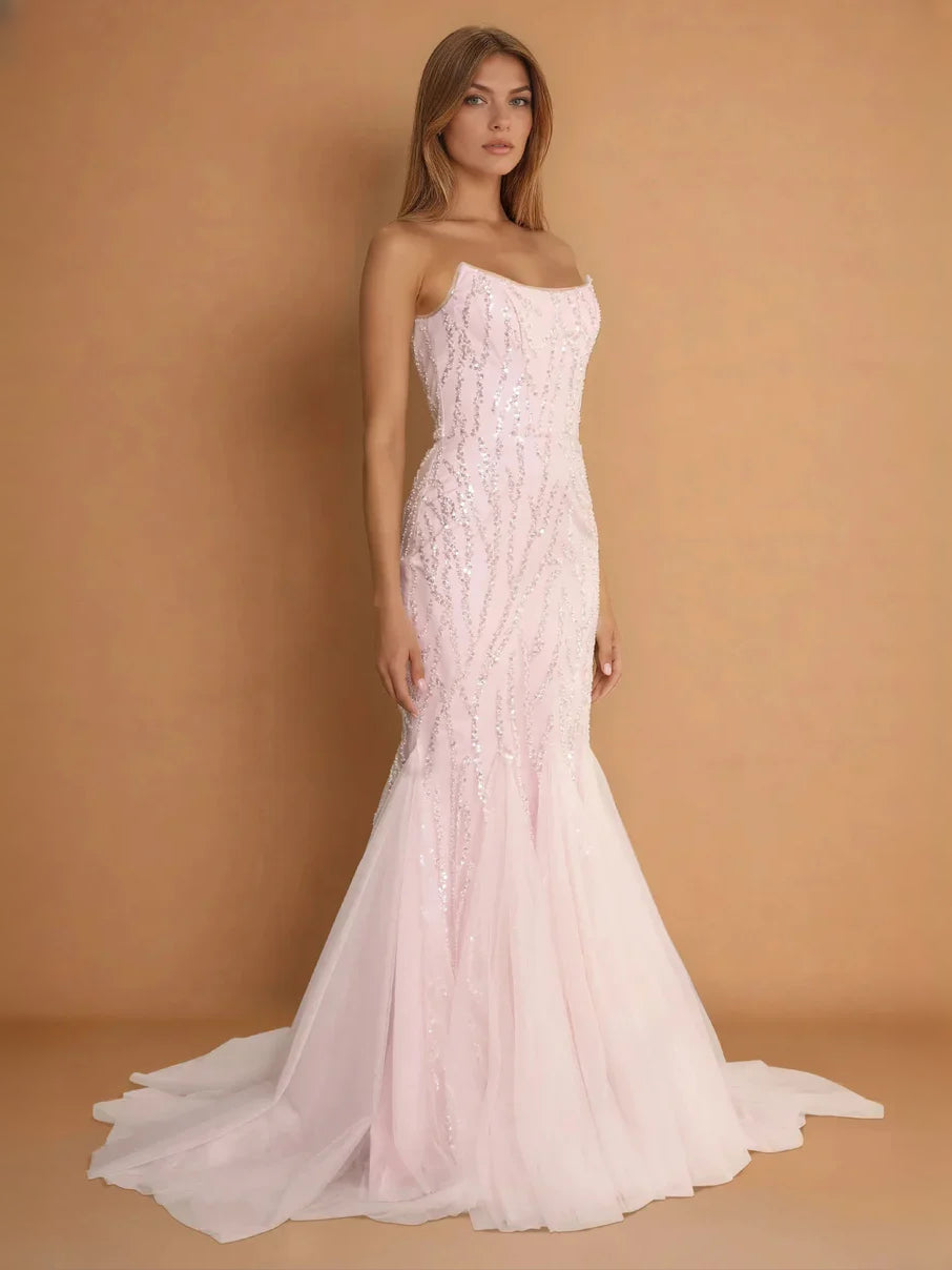 Blush Pink floor-length prom dress, alternate view showing the dress shape and hem
