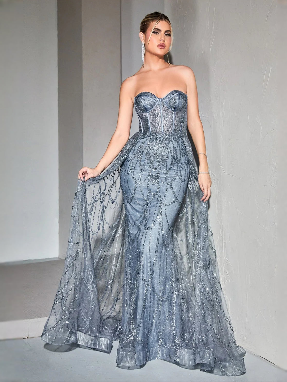 Mist Blue floor-length prom dress, alternate view showing the dress shape and hem