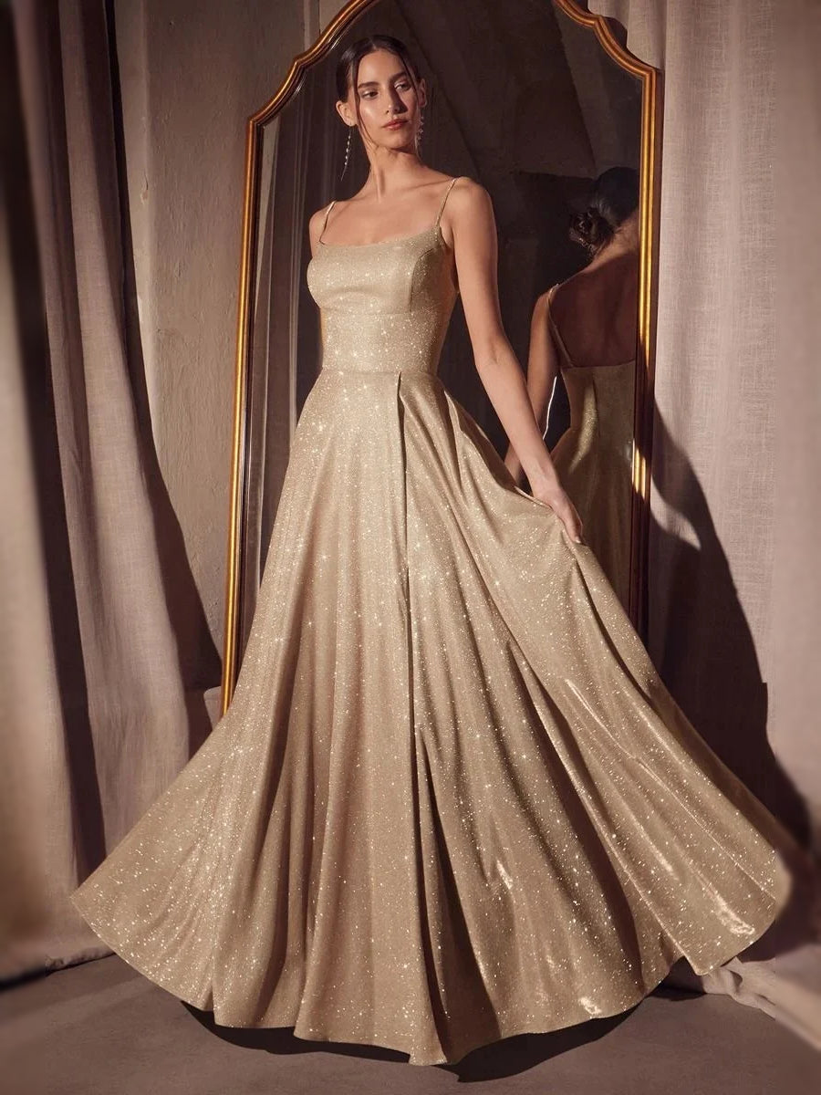 Champagne Gold floor-length prom dress, alternate view showing the dress shape and hem