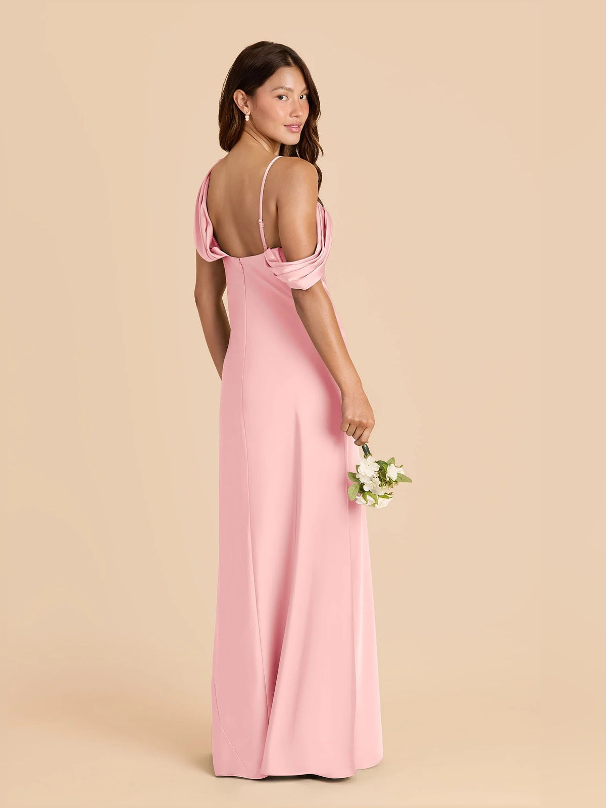 Pink a-line floor-length formal dress with draping, alternate view showing the bodice