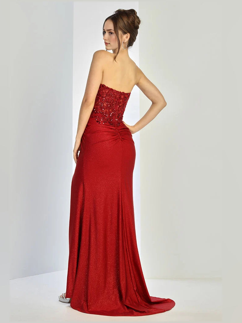 Burgundy floor-length prom dress, alternate view showing the dress shape and hem