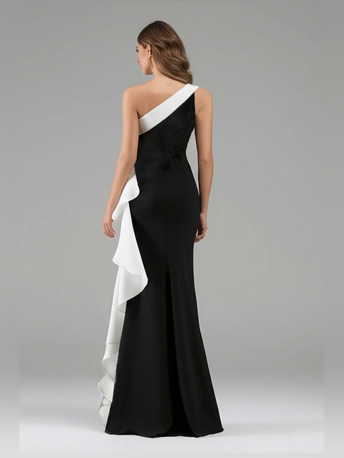 Black & White floor-length prom dress, alternate view showing the dress shape and hem