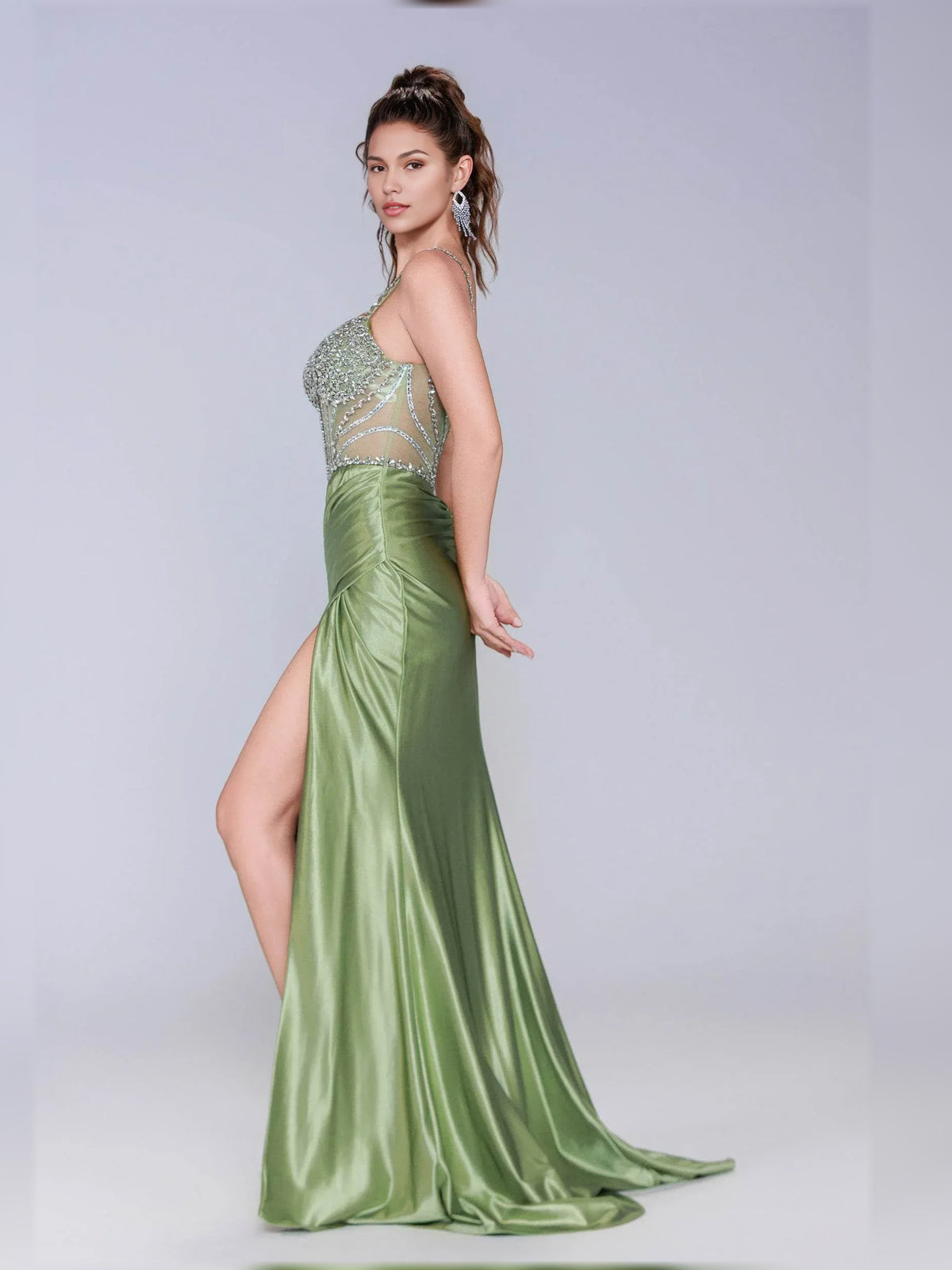 Dusty Sage sheath floor-length formal dress with beading, alternate view