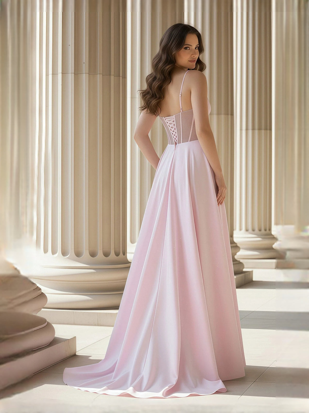 Black maxi prom dress, alternate view showing the dress shape and hem