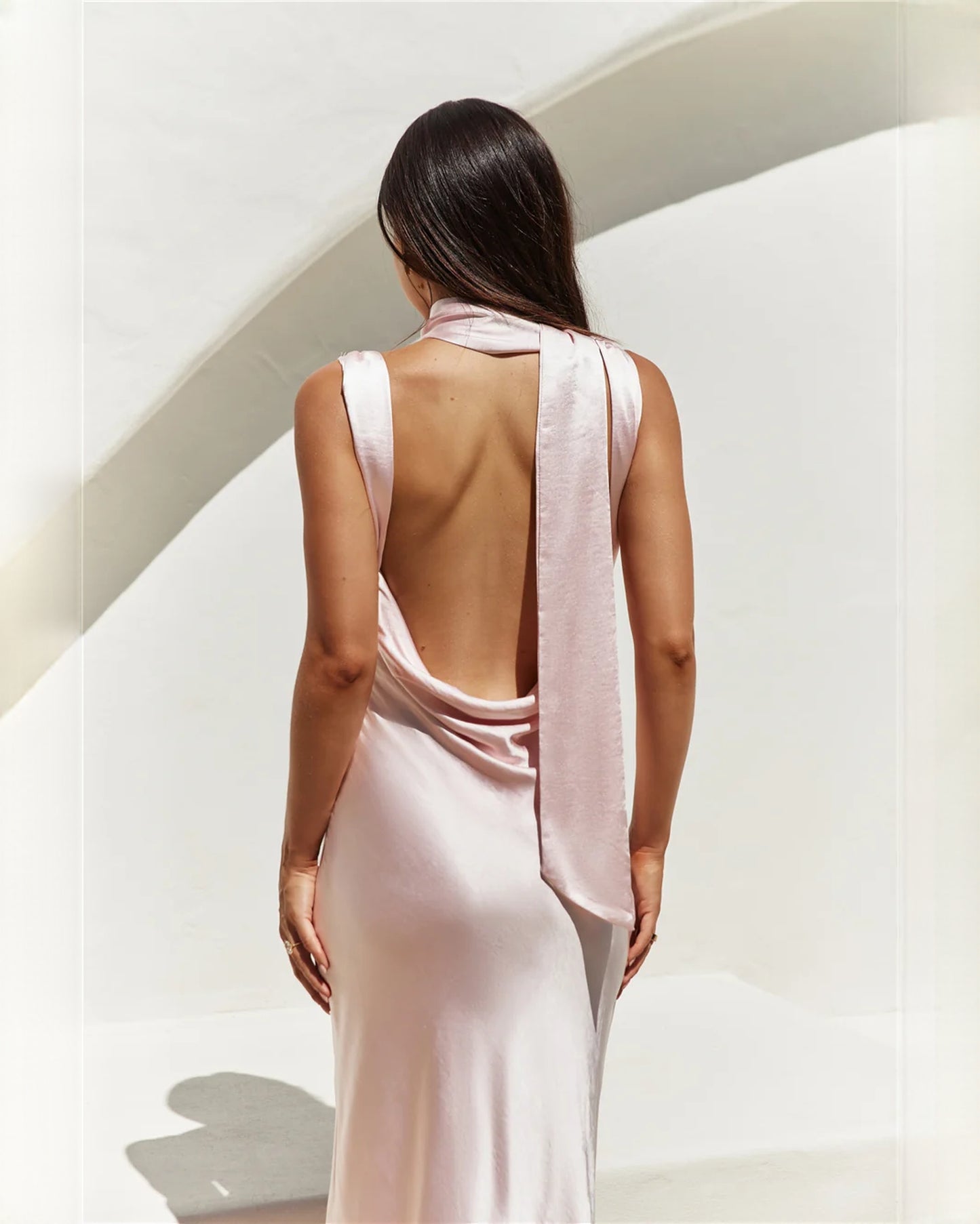 sleeveless satin a-line maxi bridesmaid dress - image 3