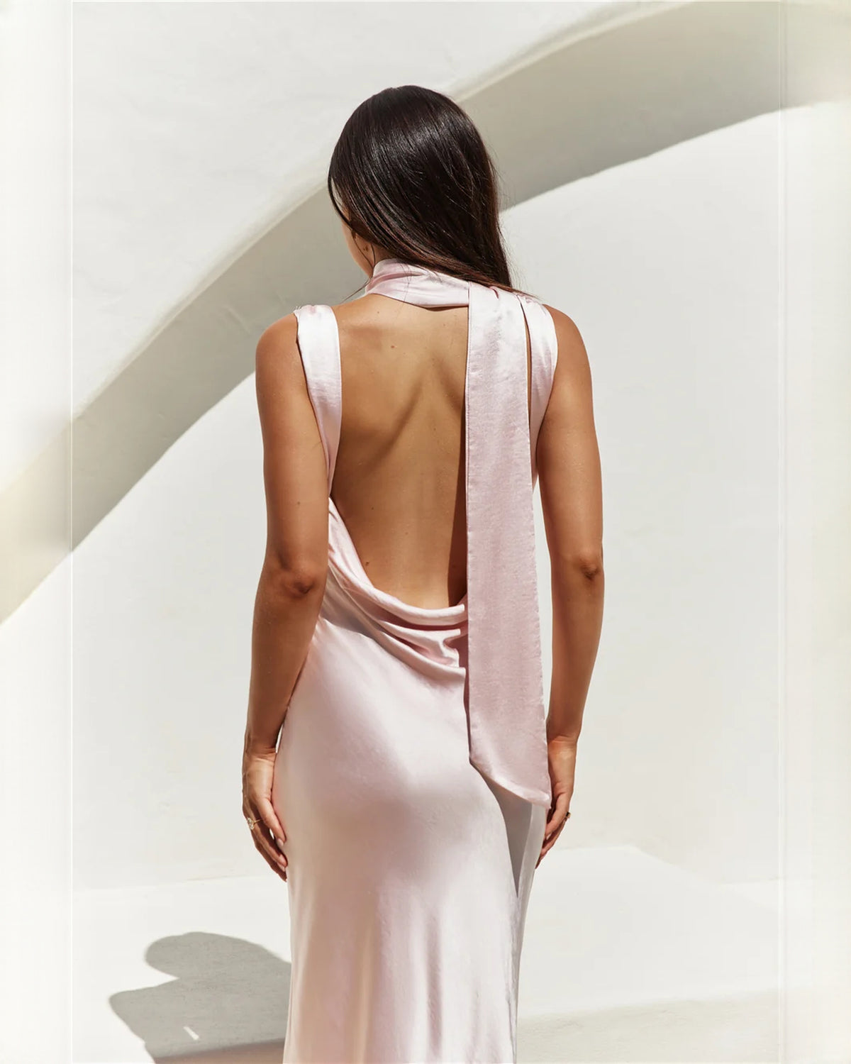 sleeveless satin a-line maxi bridesmaid dress - image 3