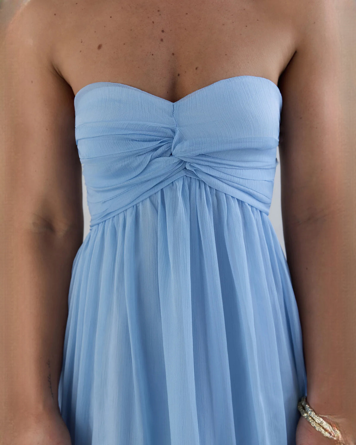 strapless chiffon a-line maxi bridesmaid dress - image 3