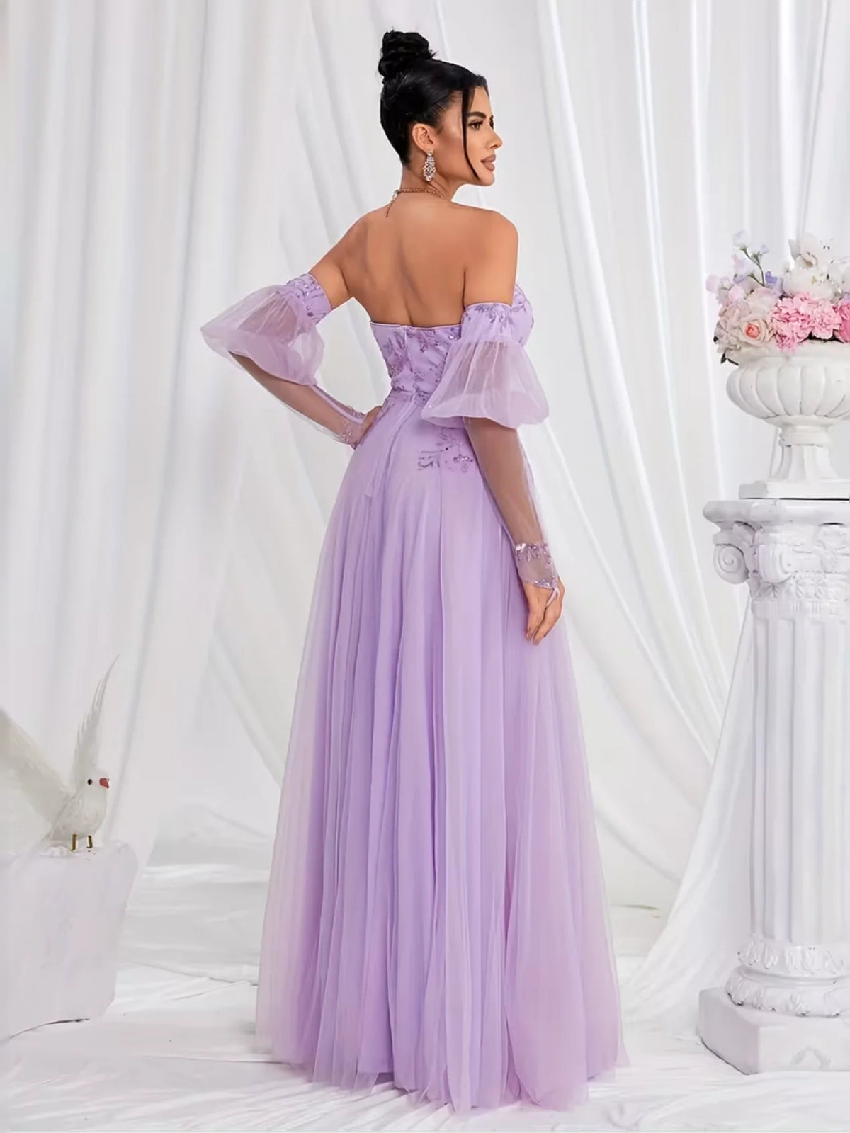 Lilac maxi prom dress, alternate view showing the dress shape and hem