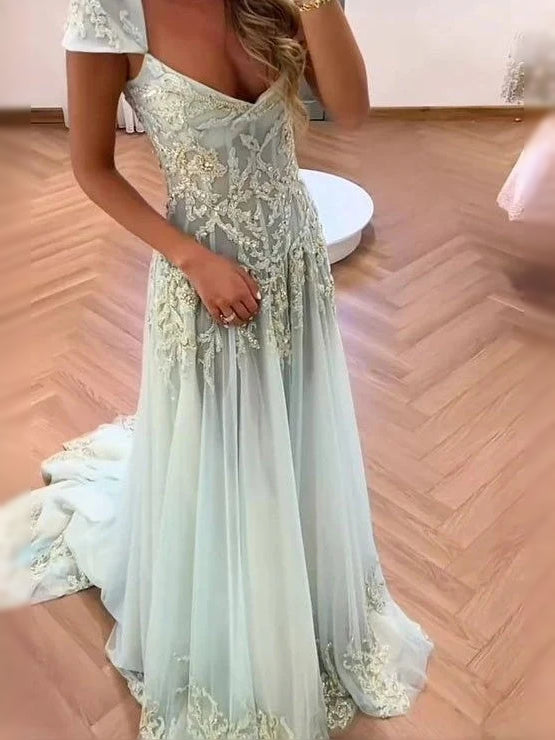 Mint Green floor-length prom dress, alternate view showing the dress shape and hem