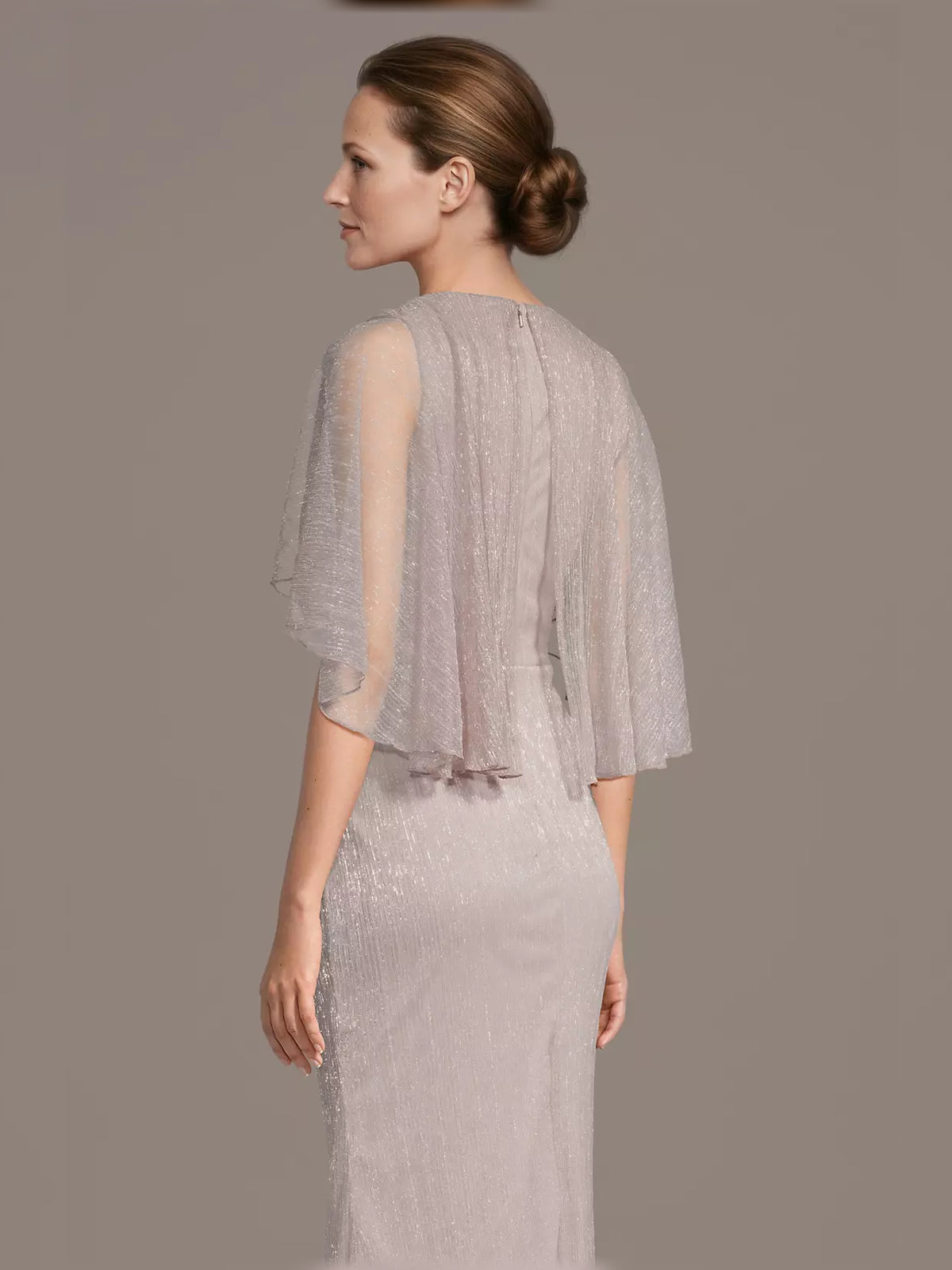 Blush Pink maxi mother of the bride dress, alternate view showing the dress shape and hem