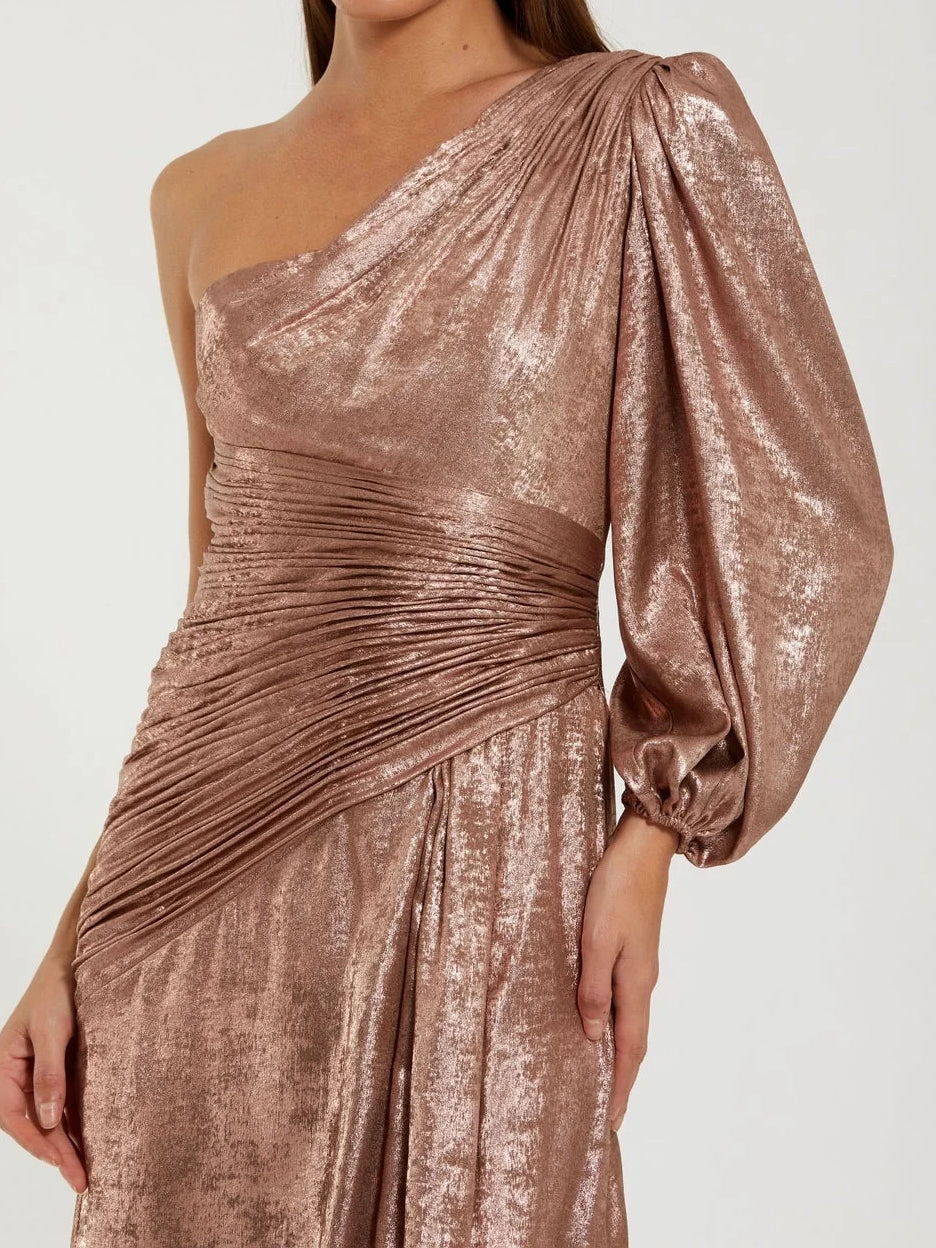Mocha Gold floor-length mother of the bride dress, alternate view showing the dress shape and hem