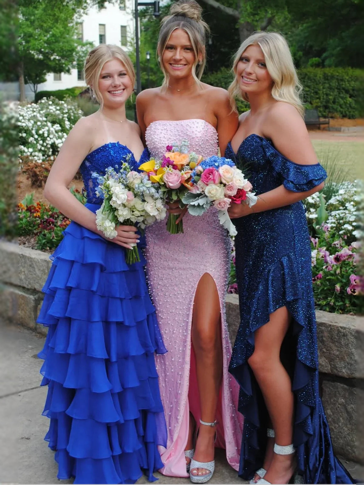 Pink floor-length prom dress, alternate view showing the dress shape and hem