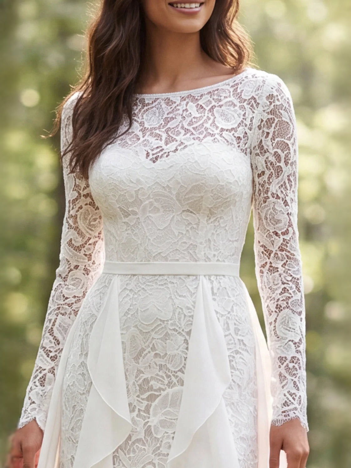 Ivory floor-length wedding dress, alternate view showing the dress shape and hem