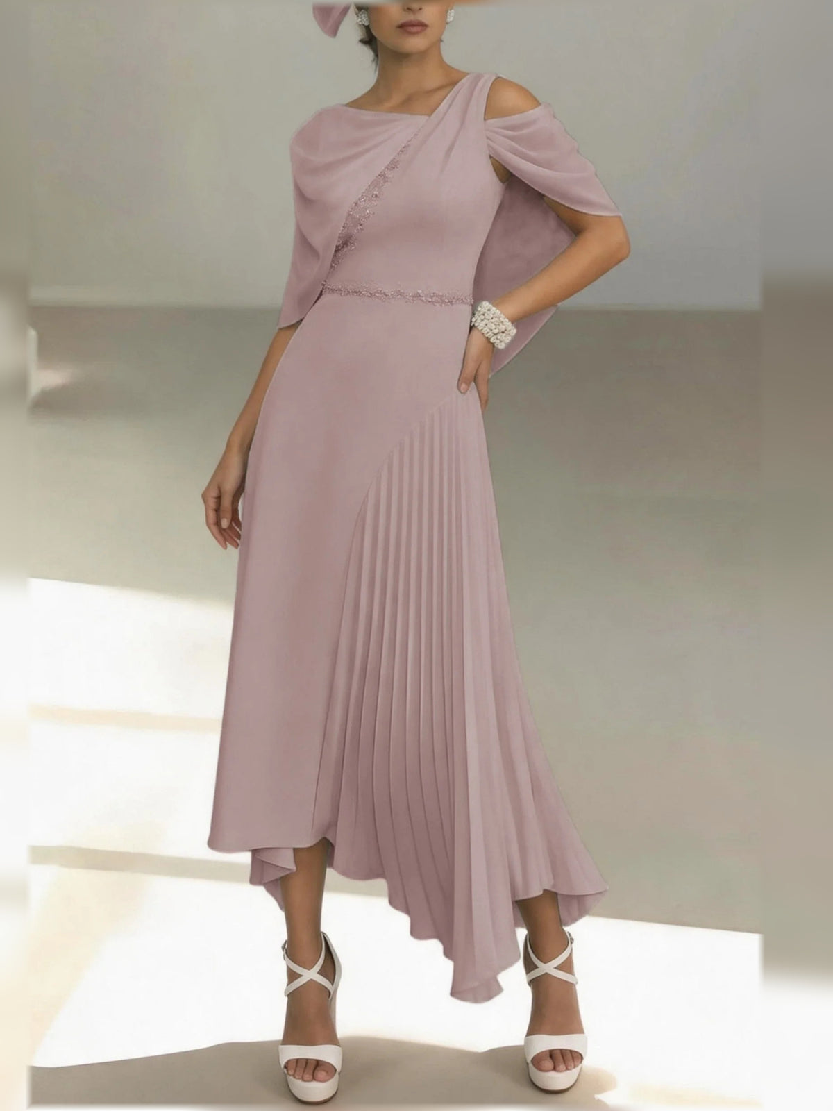 Dusk midi mother of the bride dress, alternate view showing the dress shape and hem