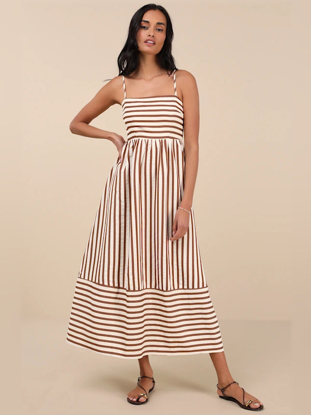 Brown midi formal dress with printed pattern, alternate view