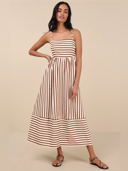 Brown midi formal dress with printed pattern, alternate view