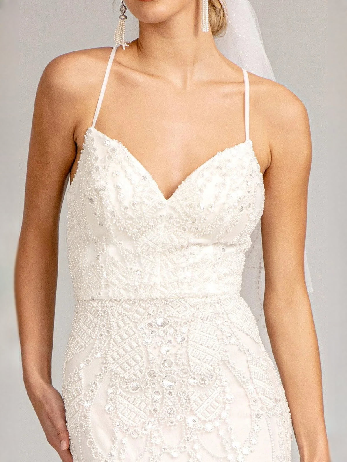 Ivory floor-length wedding dress, alternate view showing the dress shape and hem