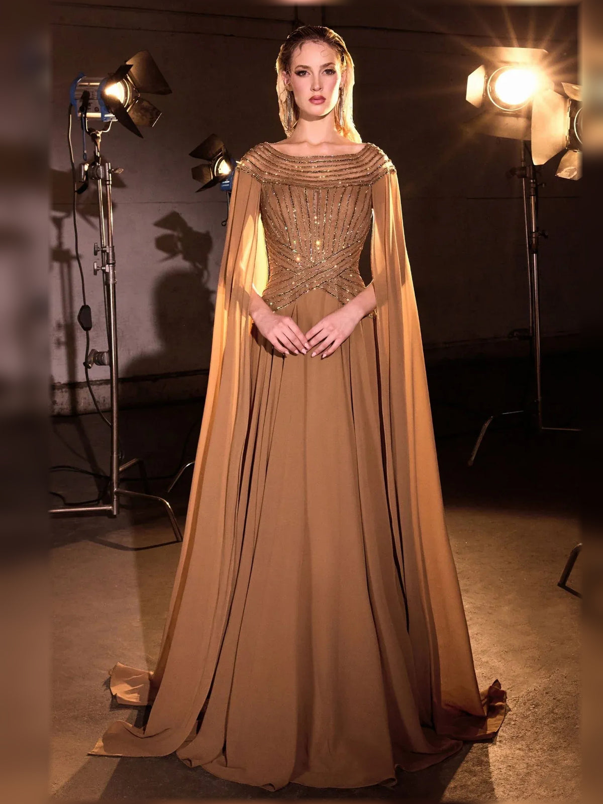 Navy Blue floor-length mother of the bride dress, alternate view showing the dress shape and hem