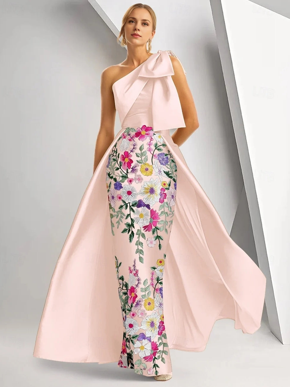 Pearl Pink maxi prom dress, alternate view showing the dress shape and hem