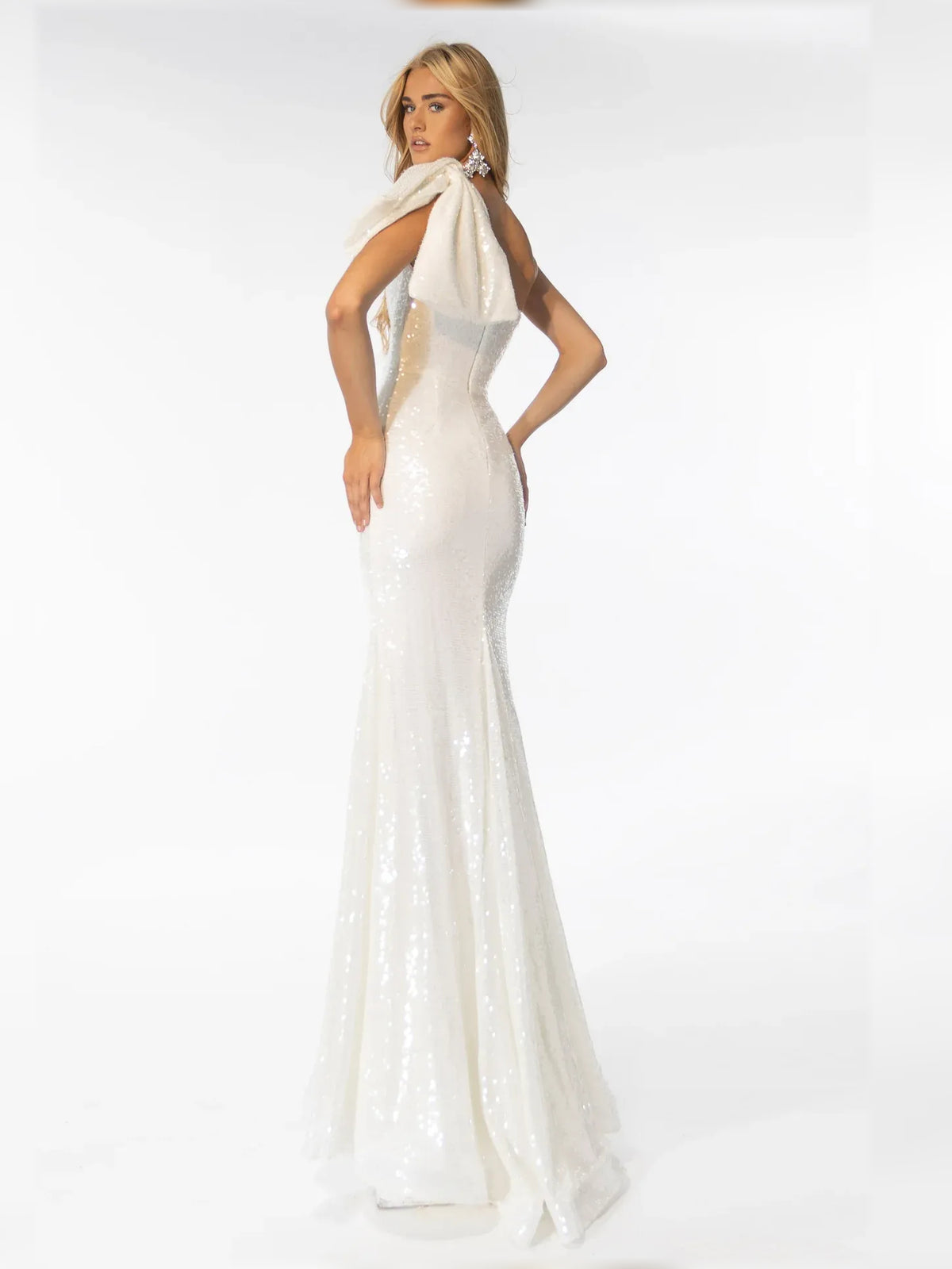 Pink mermaid floor-length formal dress with sequins, alternate view showing the bodice