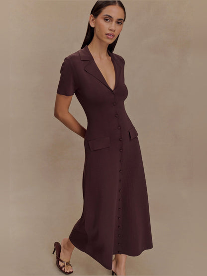 Chocolate midi formal dress, alternate view showing the bodice