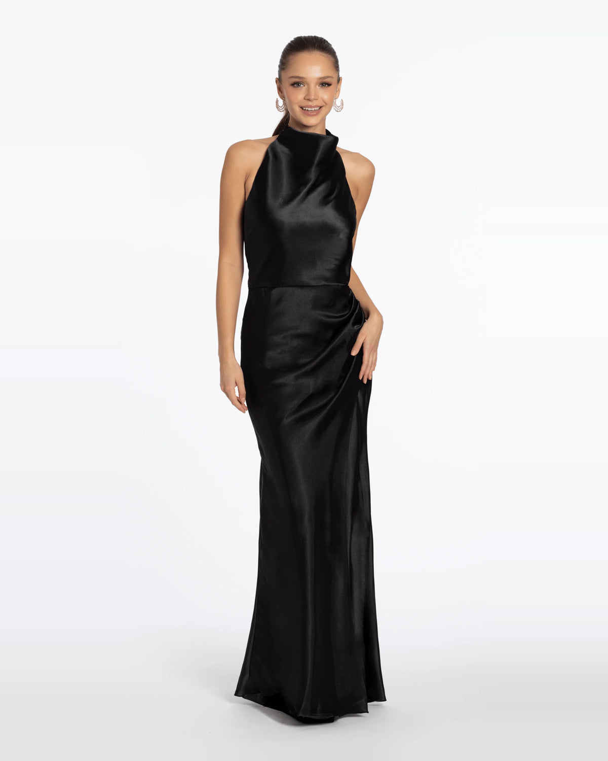 cowl neck column maxi prom dress - image 3
