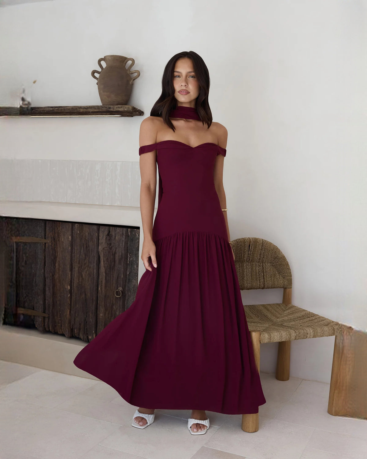 sleeveless structured satin a-line maxi bridesmaid dress - image 3