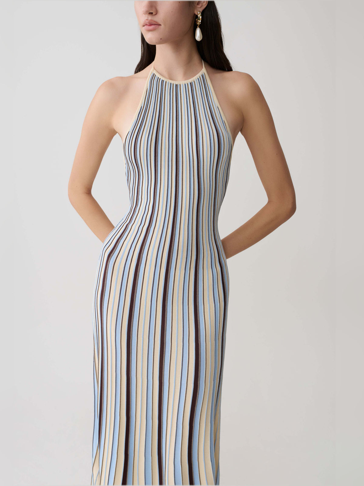 Chocolate midi formal dress, alternate view showing the bodice