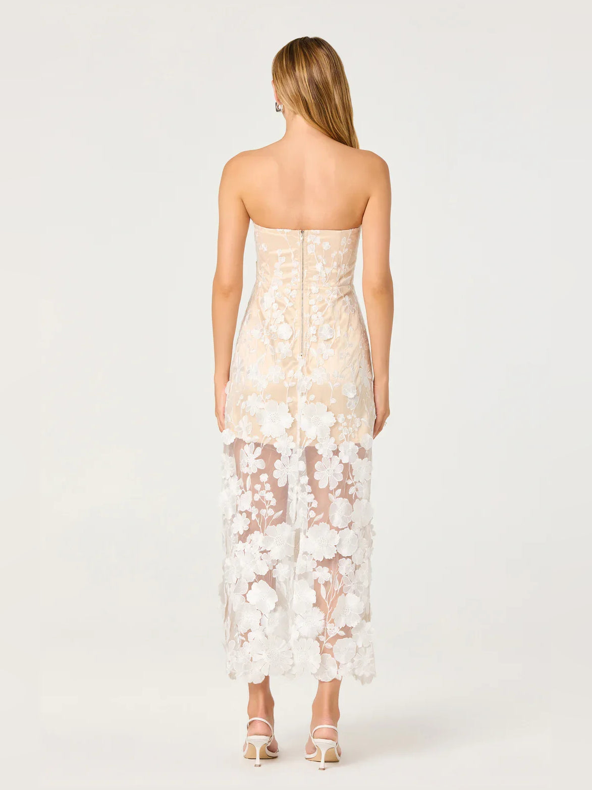 As Picture sheath midi formal dress with floral print, alternate view showing the bodice