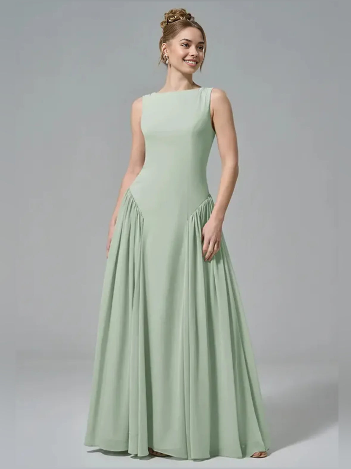 Mint Green floor-length bridesmaid dress, alternate view showing the dress shape and hem