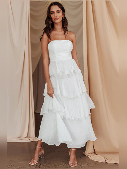 Off White midi formal dress with strapless neckline, alternate view showing the bodice
