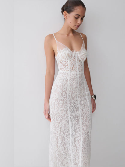 White midi formal dress, alternate view showing the bodice
