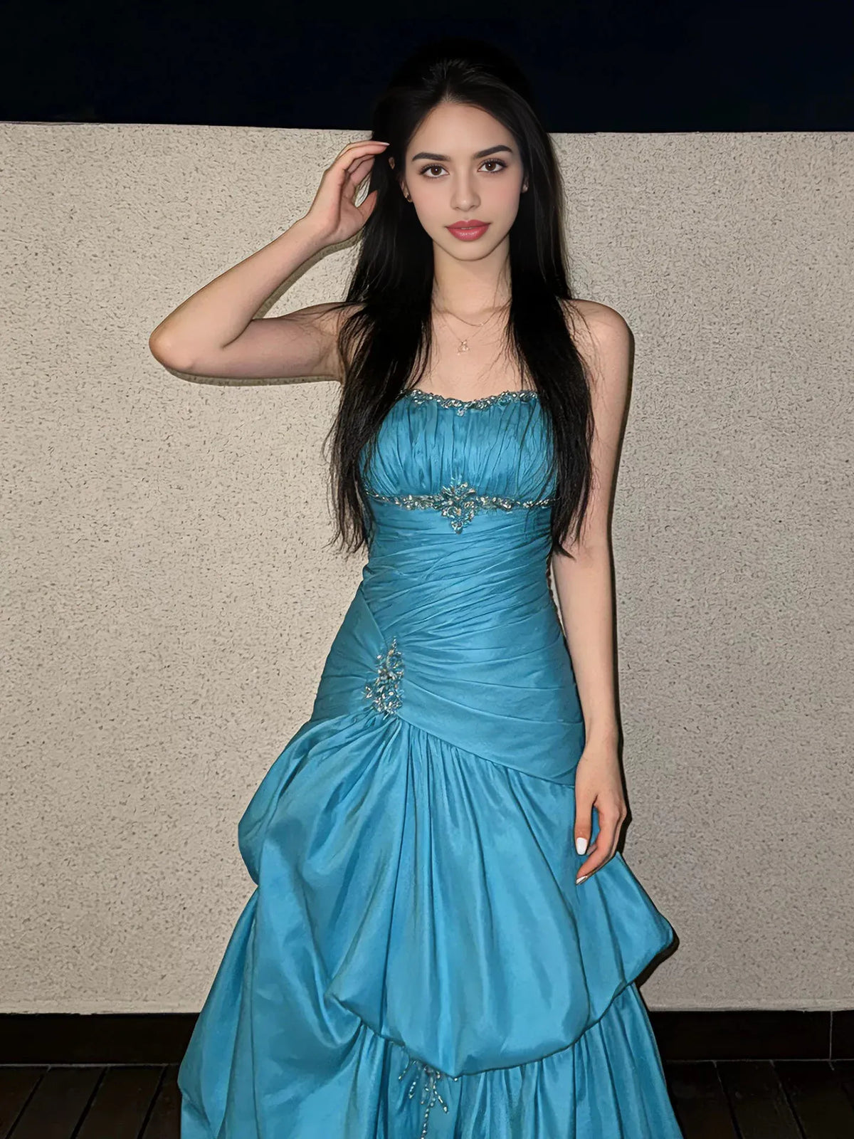 Caribbean maxi prom dress, alternate view showing the dress shape and hem