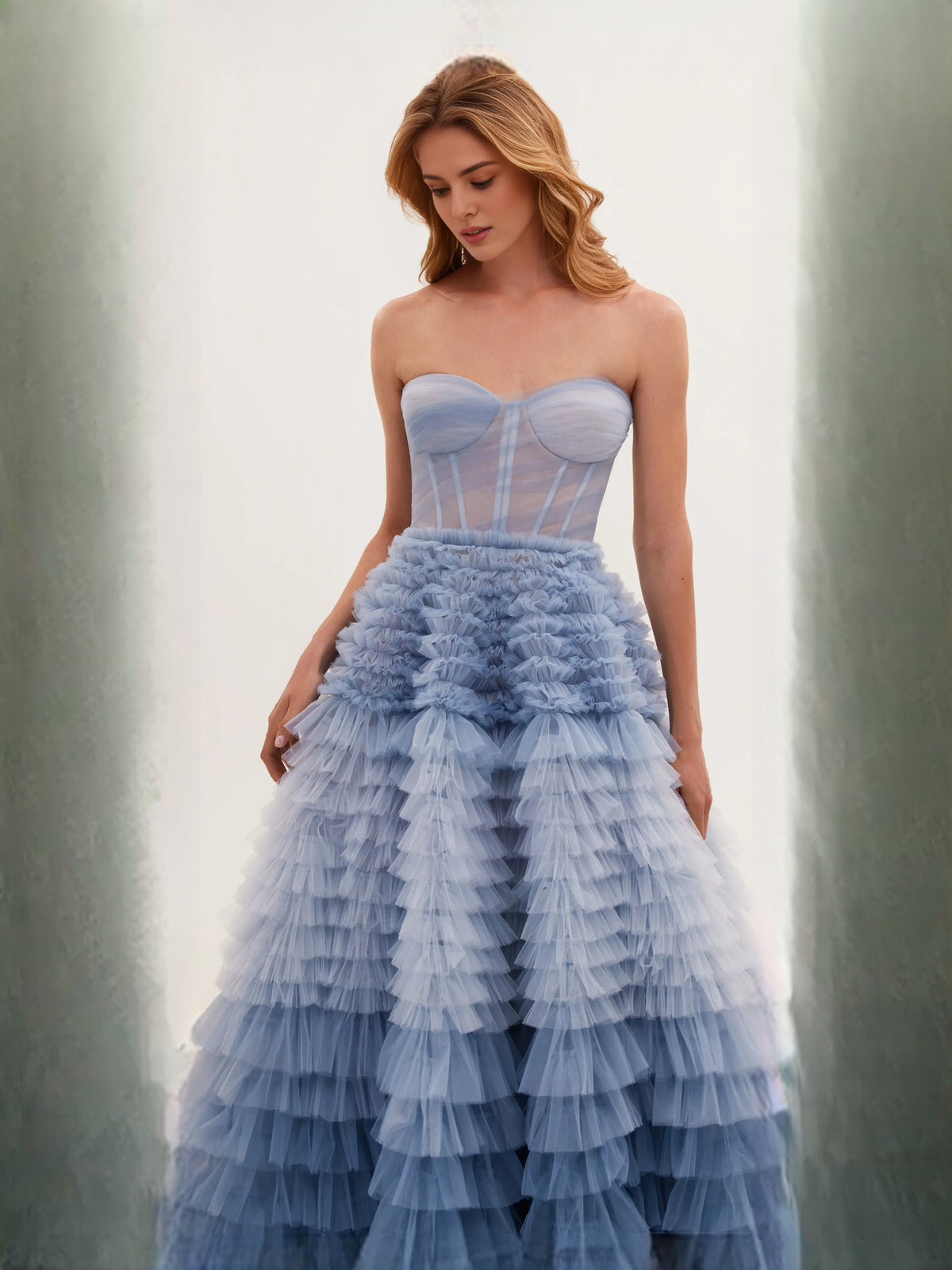 As Picture floor-length prom dress, alternate view showing the dress shape and hem