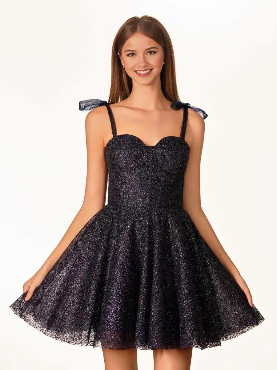 Dark Navy mini homecoming dress, alternate view showing the dress shape and hem