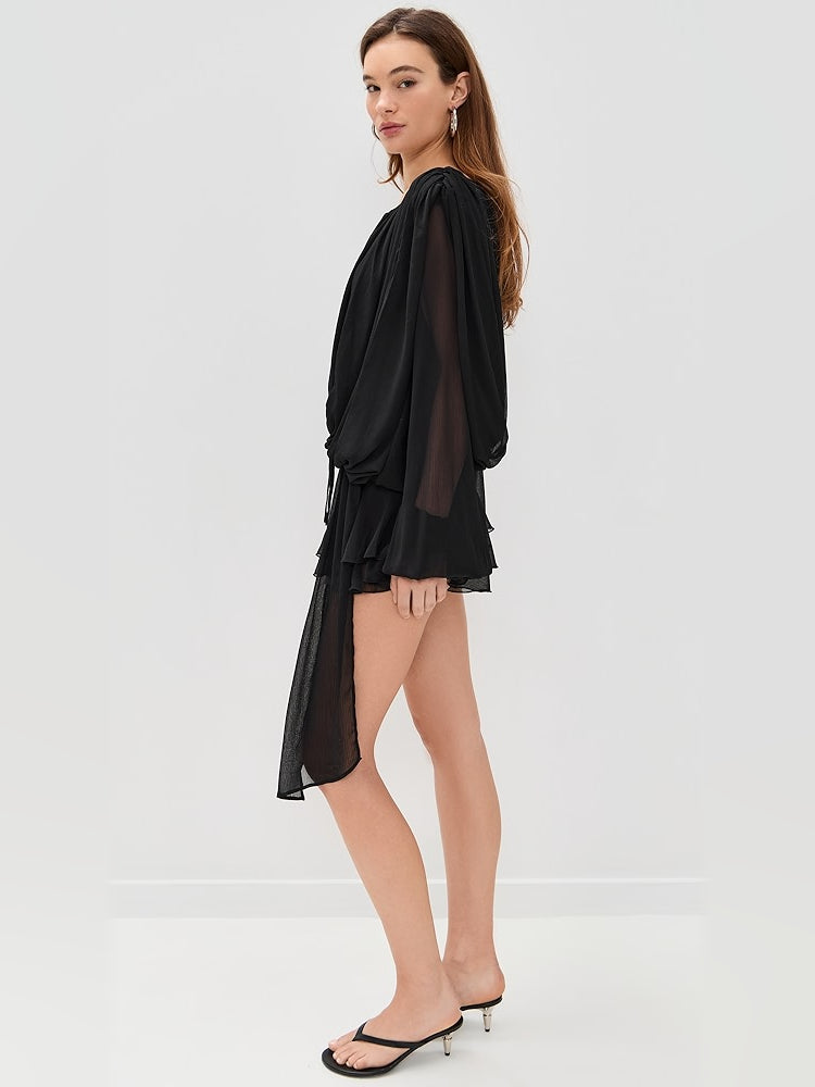 Pink mini homecoming dress, alternate view showing the dress shape and hem