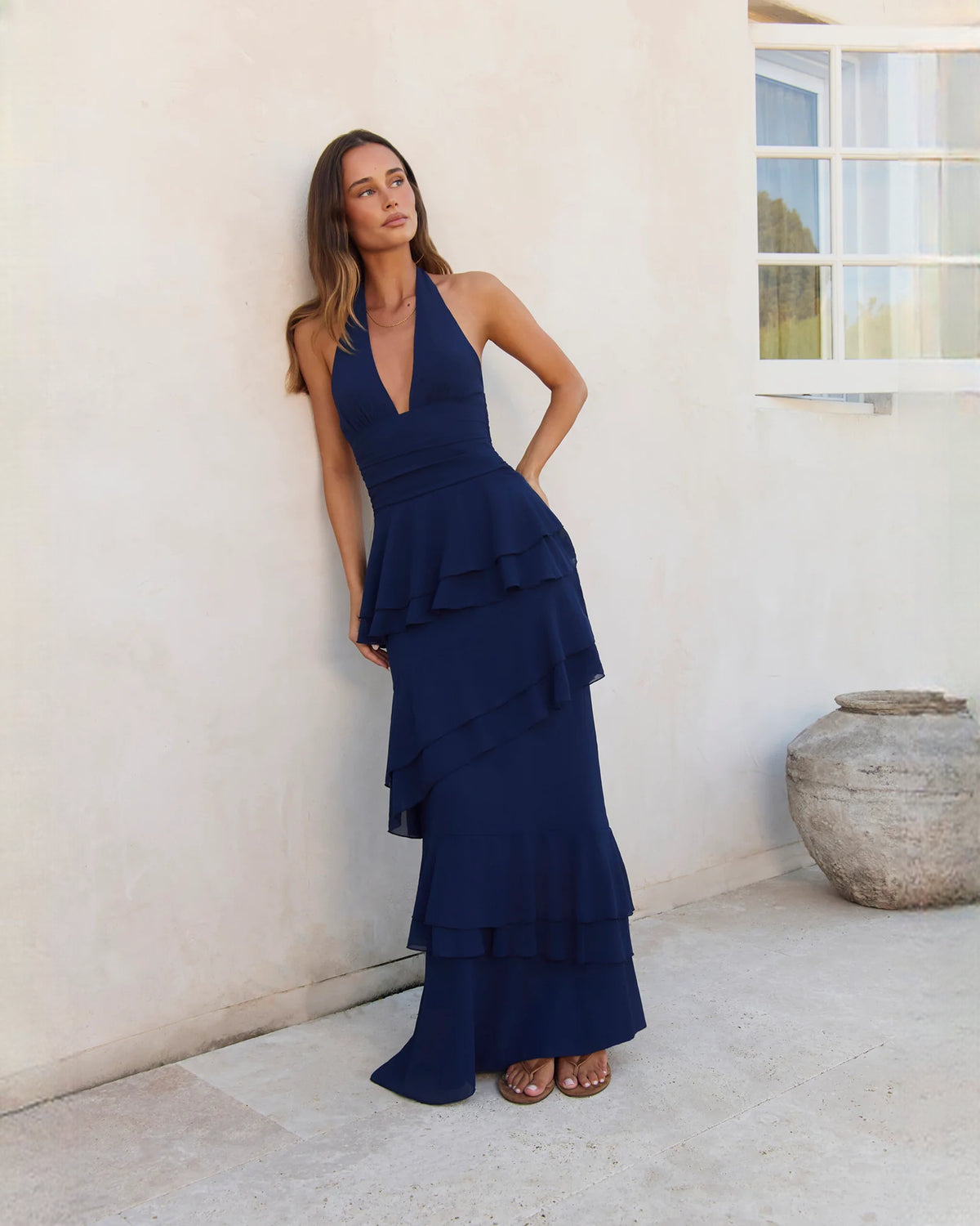 halter neck chiffon a-line maxi bridesmaid dress - image 3