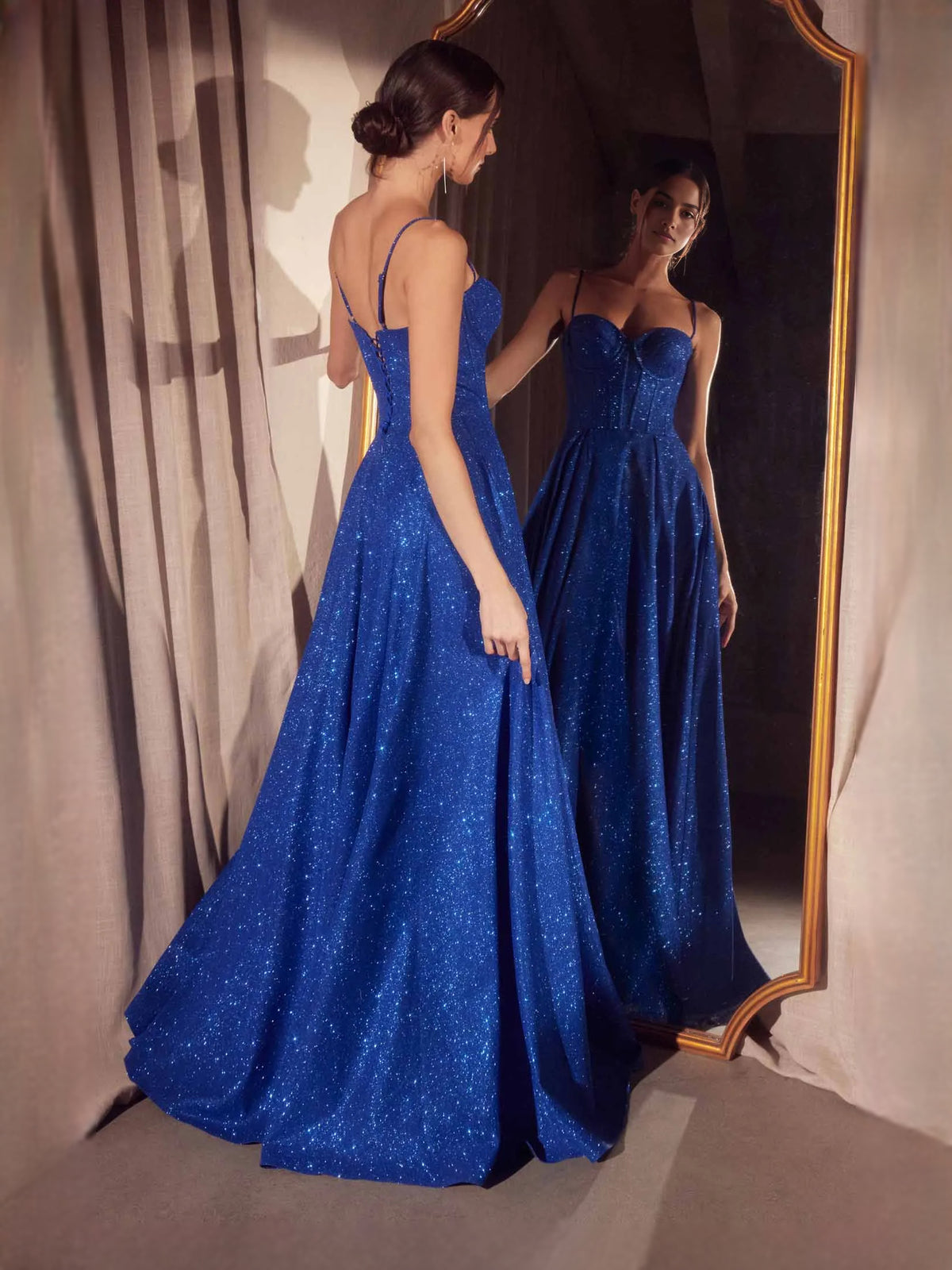 Dark Blue floor-length prom dress, alternate view showing the dress shape and hem