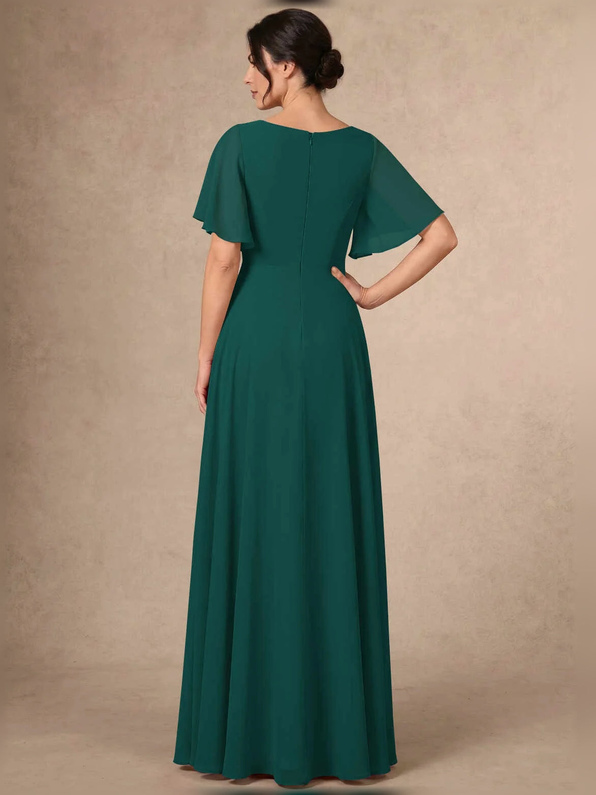 Burnt Orange maxi mother of the bride dress, alternate view showing the dress shape and hem