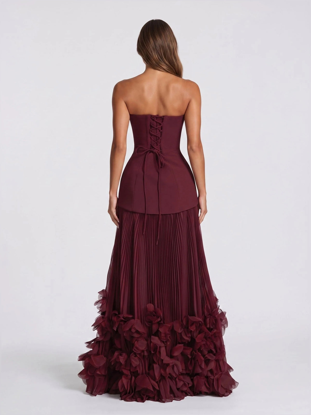 Ivory floor-length wedding dress, alternate view showing the dress shape and hem