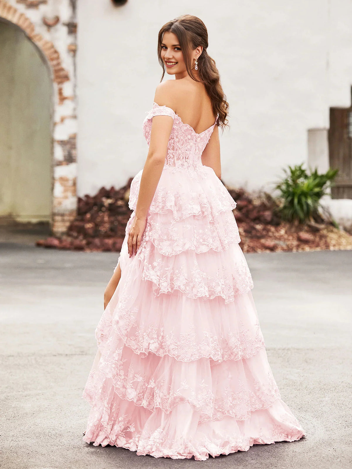 Black floor-length prom dress, alternate view showing the dress shape and hem