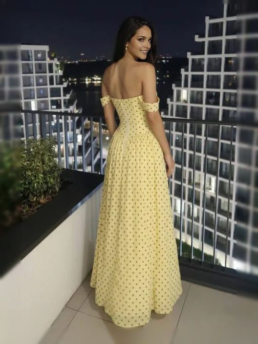 As Picture maxi prom dress, alternate view showing the dress shape and hem