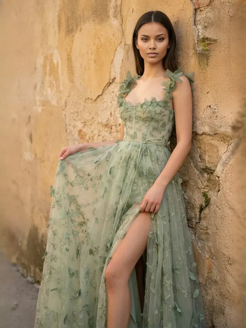 Sage Green floor-length prom dress, alternate view showing the dress shape and hem