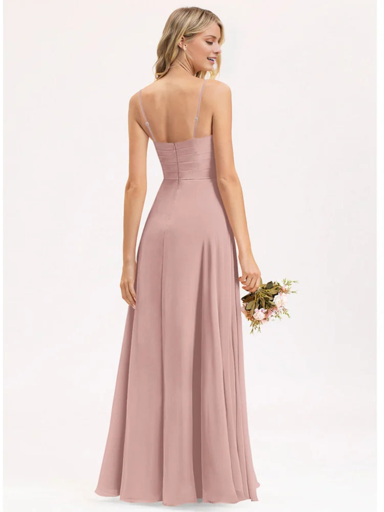Dark Navy maxi bridesmaid dress, alternate view showing the dress shape and hem